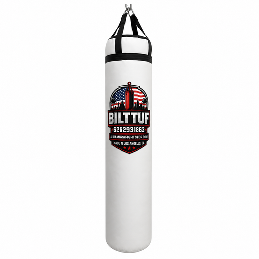 White and black Bilt Tuff Muay Thai Bag